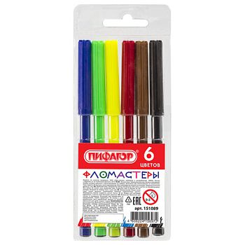 Фломастеры  6 цветов " ПИФАГОР " вентилируемый колпачок 1/24 151089