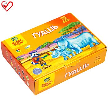 Гуашь 12 цветов "Енот в Африке", картонная упаковка