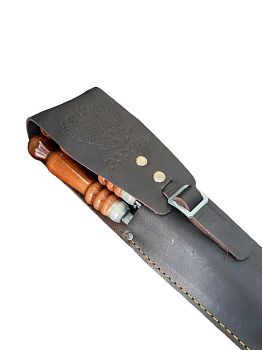 Шампура Набор 6шт 680*95*70мм деревянная ручка/ нержавеющая сталь/натуральная кожа чехол, коньяк