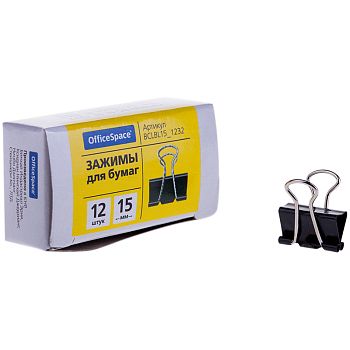 Зажим для бумаг 15 мм пачка 12шт