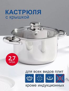 Кастрюля 2,7л нерж. сталь крышка стекло DNN3 SD-A17-18