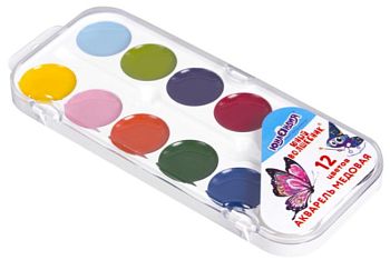 Акварель 12цв "Школьные" ЮНЛАНДИЯ круглые кюветы медовая 1/12 192551